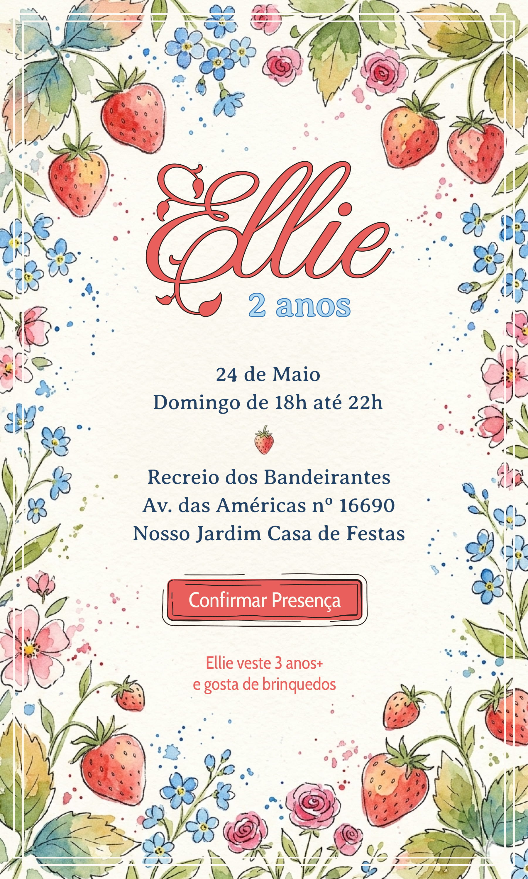 Ellie - 24 de Maio - Domingo às 18h - Aniversário 2 Anos - Recreio dos Bandeirantes - Av. das Américas nº 16690 - Nosso Jardim Casa de Festas